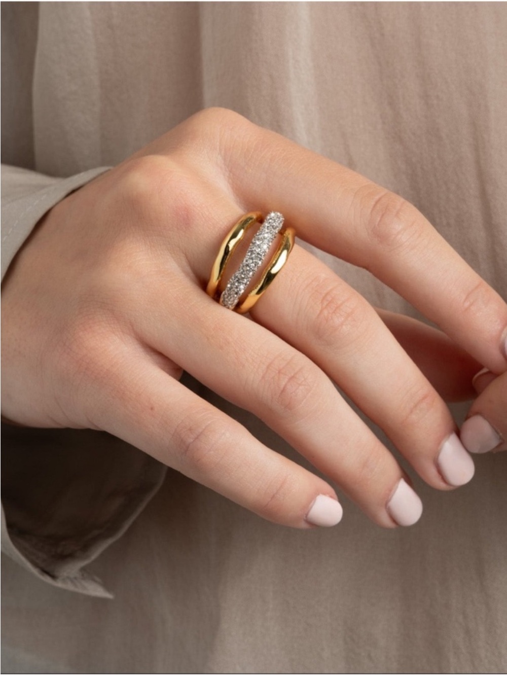 ALEXIS BITTAR • Solanales Crystal Orbiting Ring- Gold Size 7